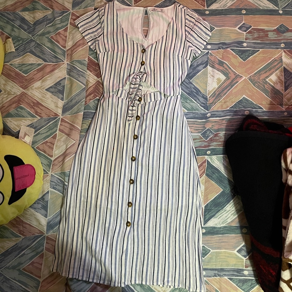 Hollister cutout linen blend midi striped dress